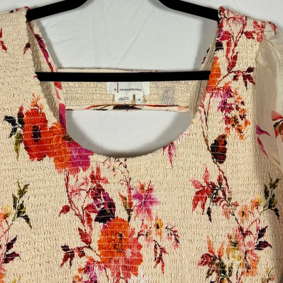 By Anthropologie Top Smocked Peplum Floral Cream Pink - M - Picture 7 of 13